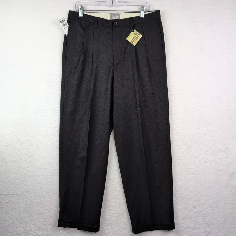 NWT‎ MENS OLD NAVY COLLECTION 100% WOOL PLEATED CUFFED BLACK PANTS SIZE 34x30